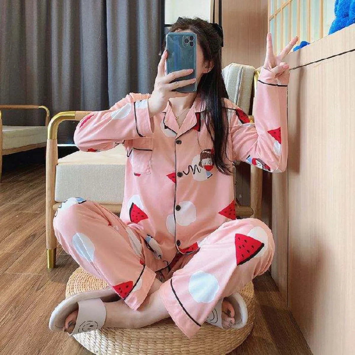 Printed Ladies Sleep Wear Night Dress with Shirt and Trouser (Complete Sleeping Suit) For Women and Girls