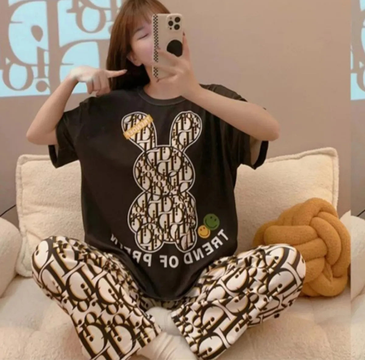 Printed Ladies Sleep Wear Night Dress with Shirt and Trouser (Complete Sleeping Suit) For Women and Girls