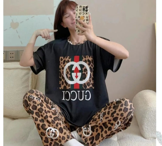 Printed Ladies Sleep Wear Night Dress with Shirt and Trouser (Complete Sleeping Suit) For Women and Girls