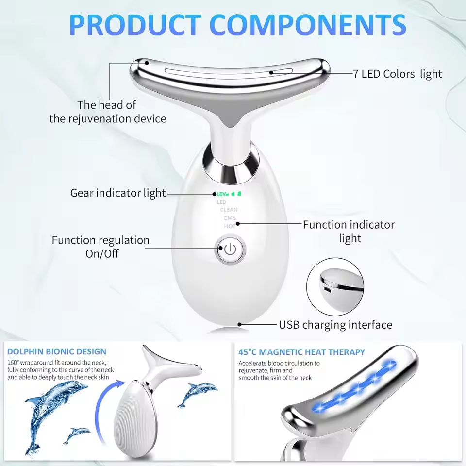 Facial Neck Lifting Machine Sonic Face Massager Beauty Device,Wrinkles Remover Skin Rejuvenation Anti-aging Rechargeable 3 Modes,White